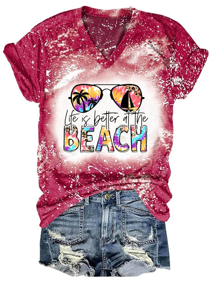 Lift Is Better At The Beach Bleaching V Neck T-shirt