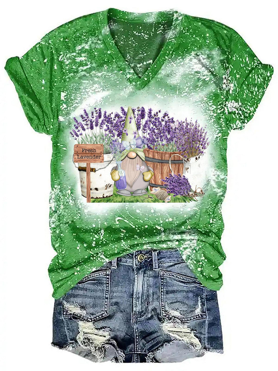 Women's Gnome Lavender Print Tie Dye Top