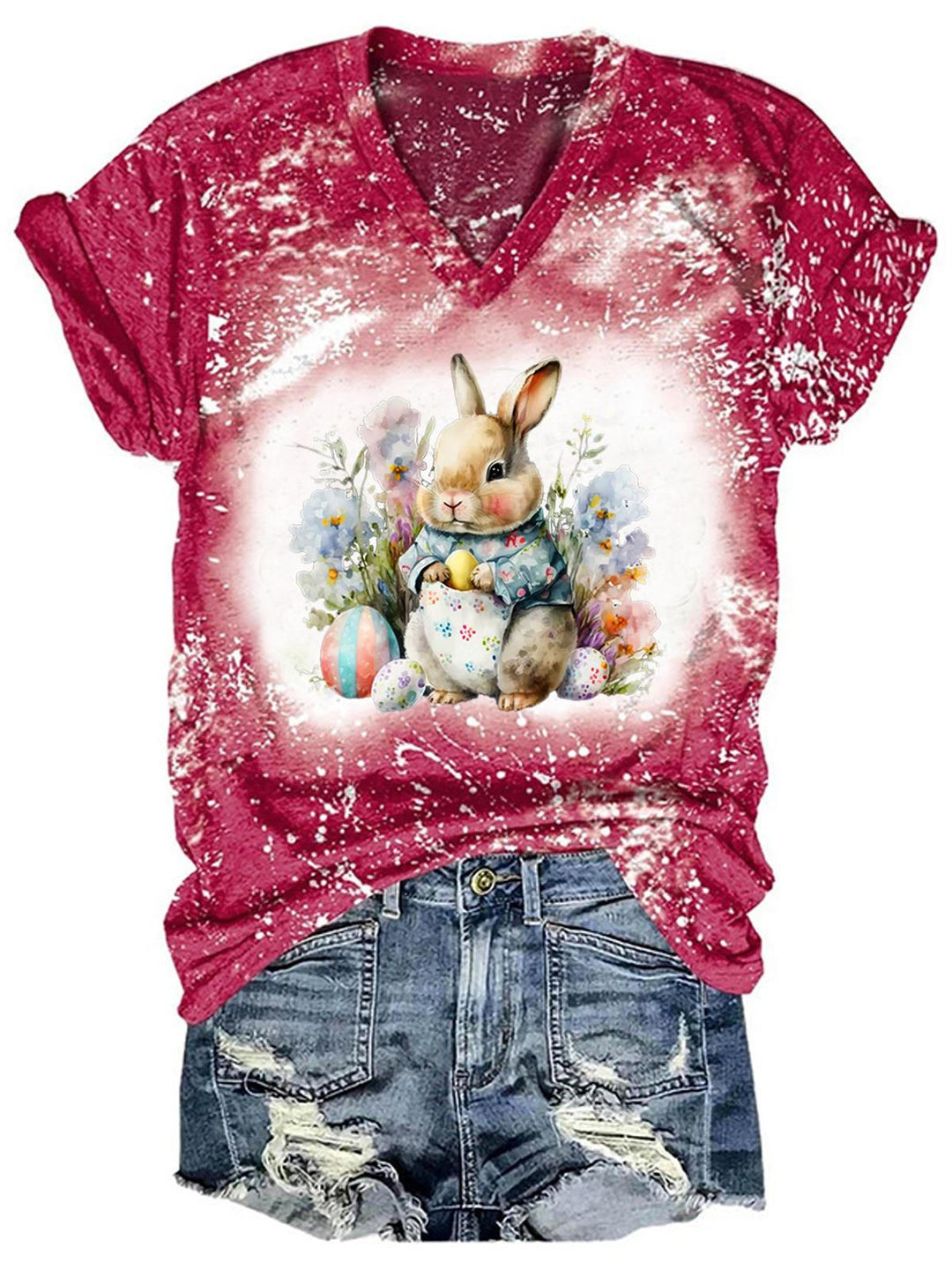 Women's Bunny Easter Egg Print Tie Dye Top