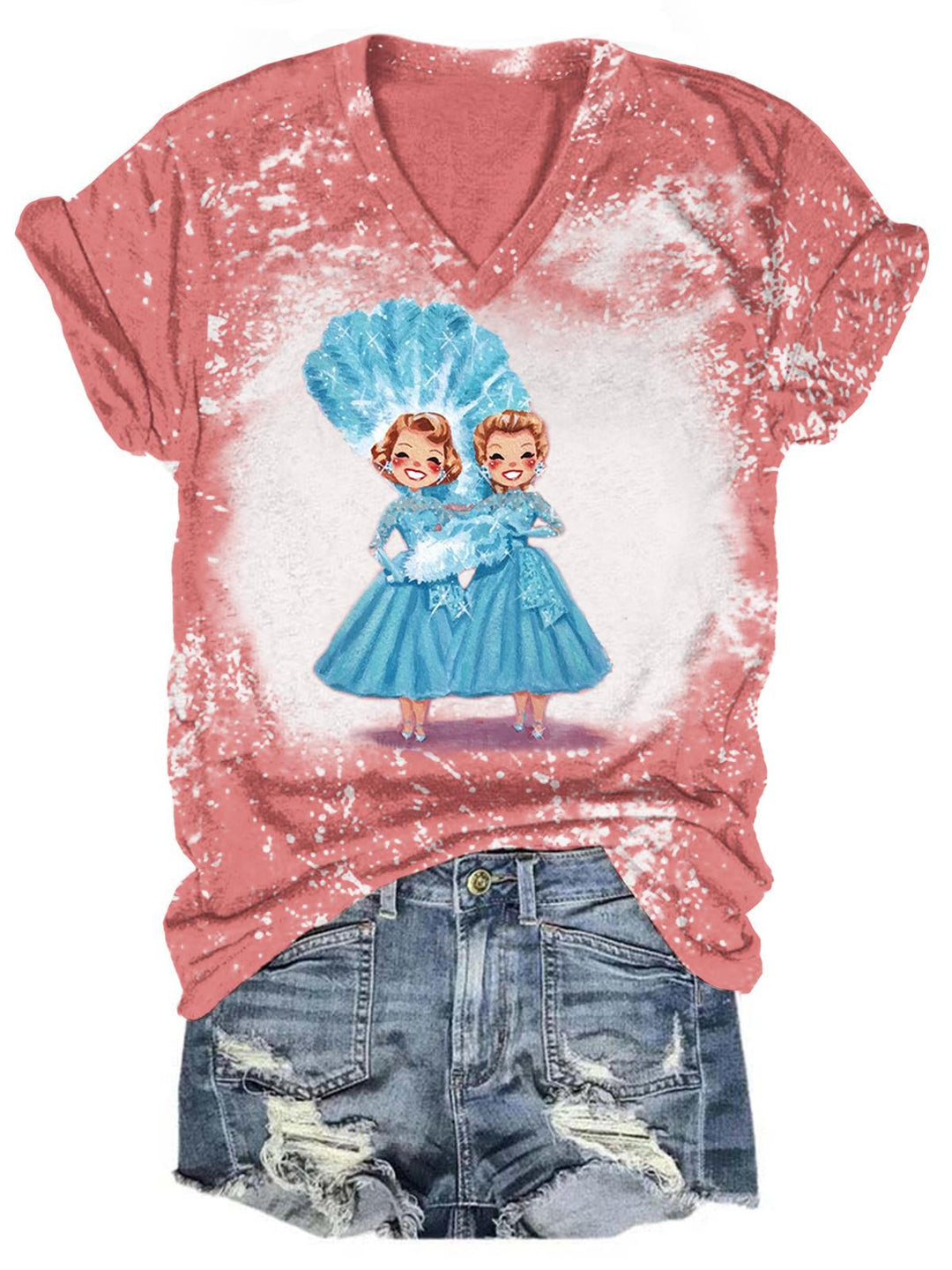 Christmas Sisters Tie Dye Print Top