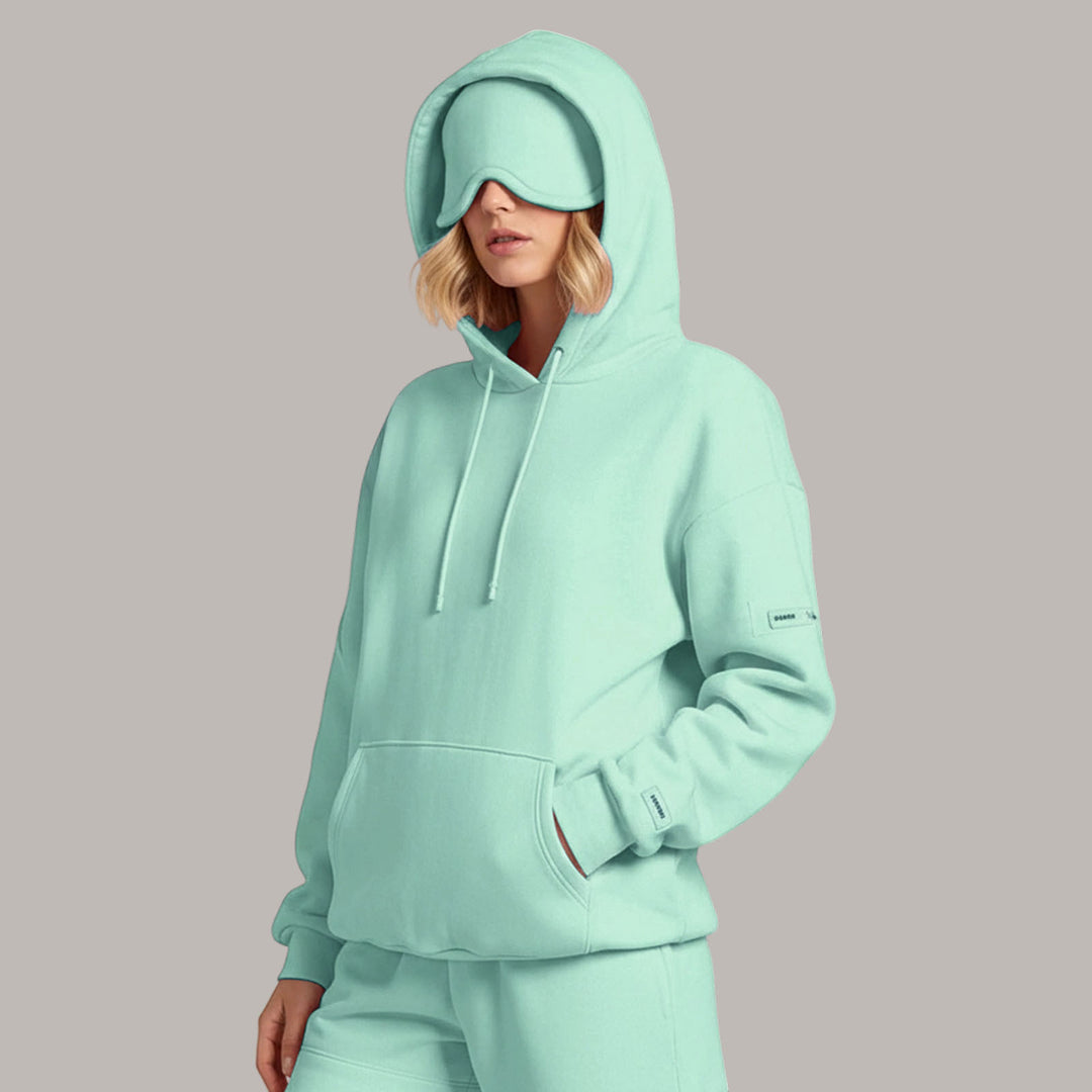 Airplane Mode Travel Hoodie Solid Color Women Comfort Travel Hoodie with Eyeshade Loose Pullover Fall Outfits steadfast