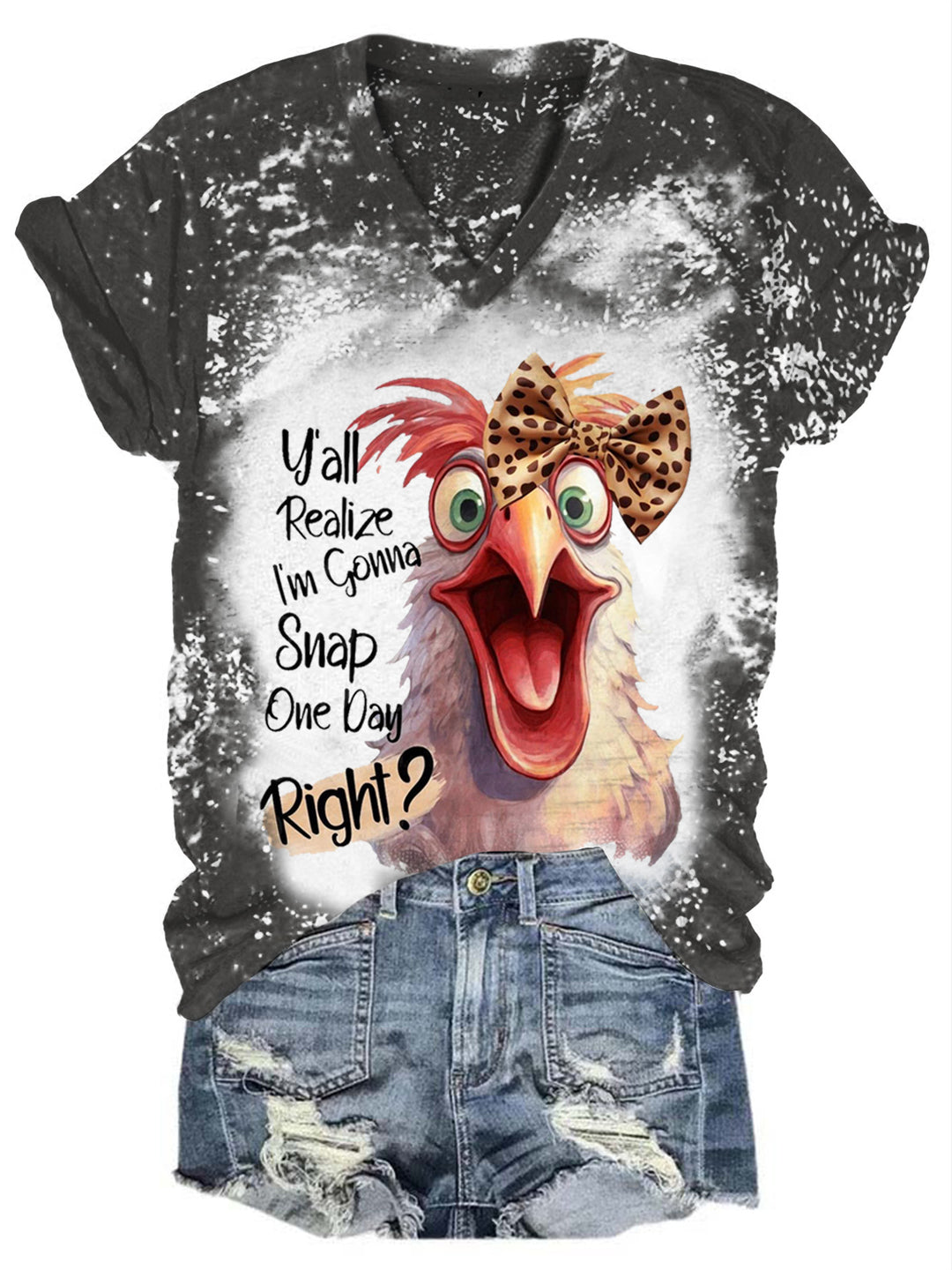 Funny Chicken Funny Word V-Neck Short Sleeve T-Shirt