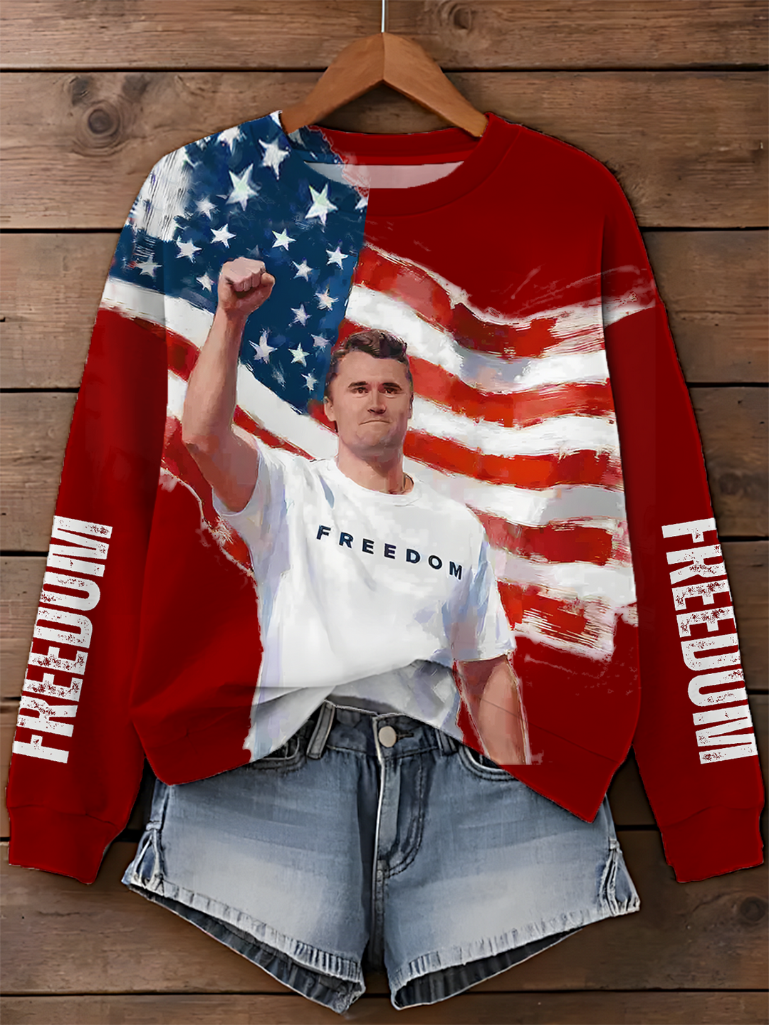 Charlie Kirk Patriotic Printed Long Sleeve Casual Top