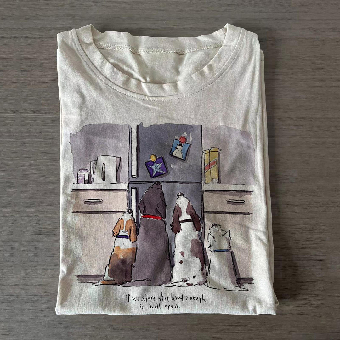 Fun Puppy Print Crew Neck T-shirts