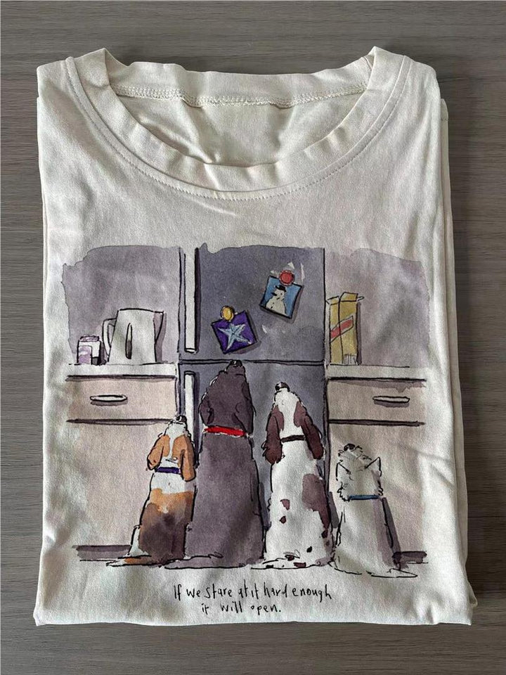 Fun Puppy Print Crew Neck T-shirts