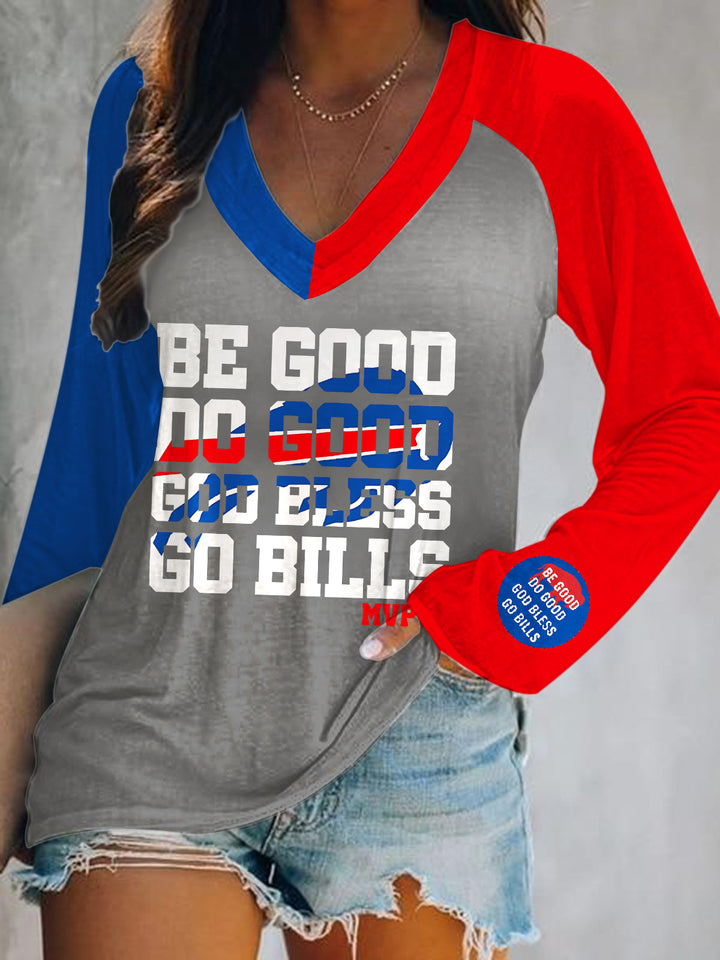Buffalo Bills Print V-Neck Long Sleeve Top