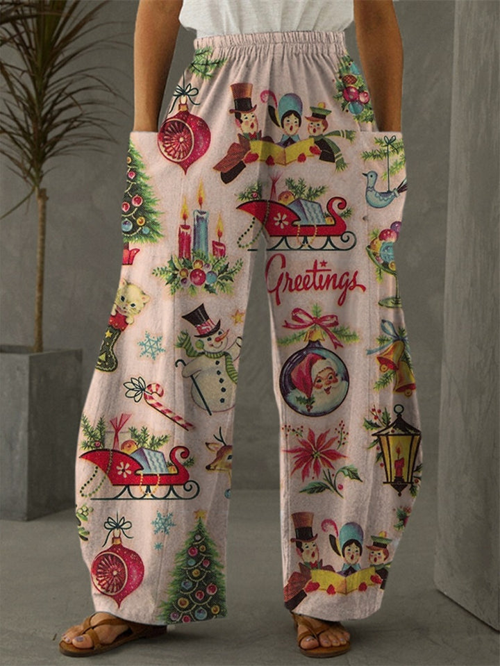 Women's Christmas Retro Print Casual Pants