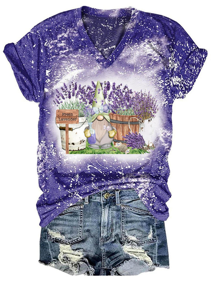 Women's Gnome Lavender Print Tie Dye Top