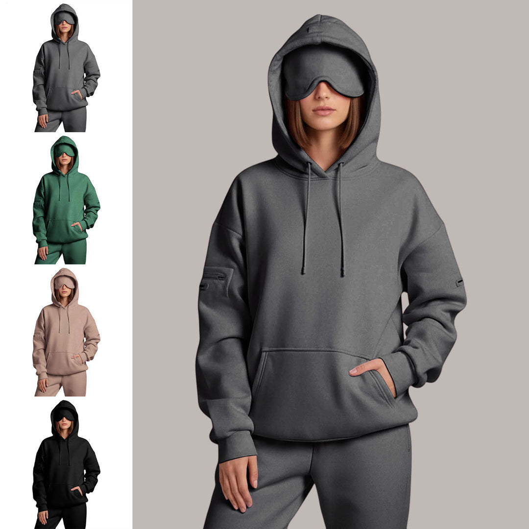 Airplane Mode Travel Hoodie Men Women Comfort Hoodies with Eyeshade Pullover Tops Clothes with Hidden Pockets active