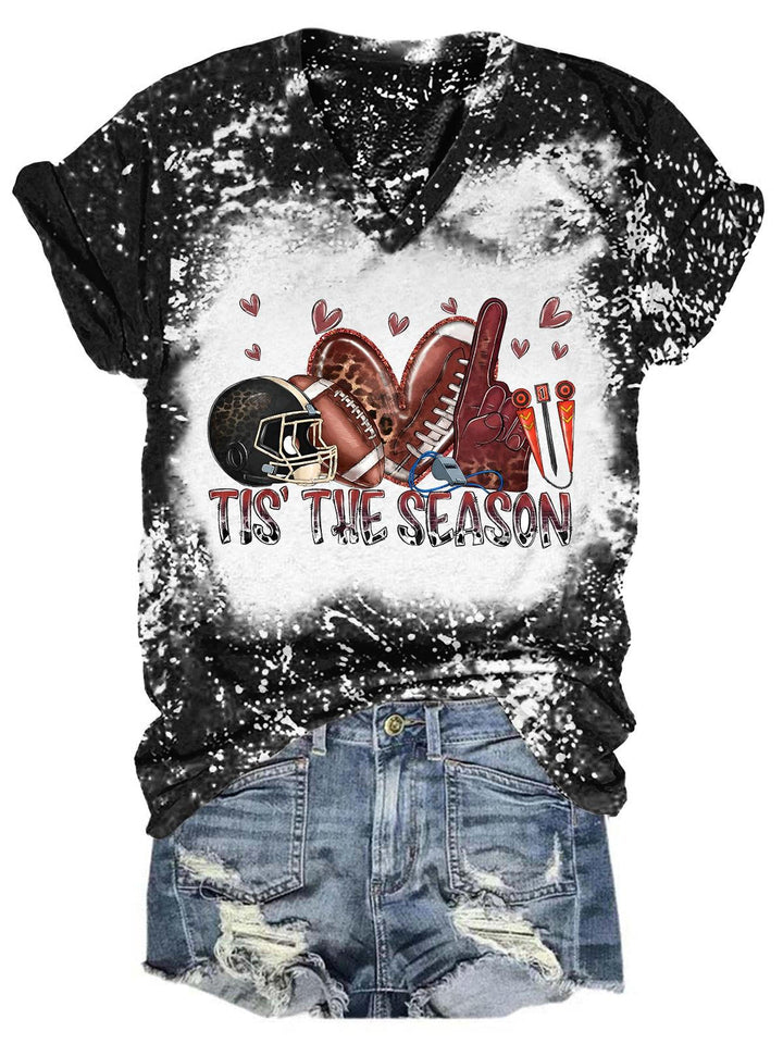 Tis' The Season Football Tie Dye V Neck T-shirt