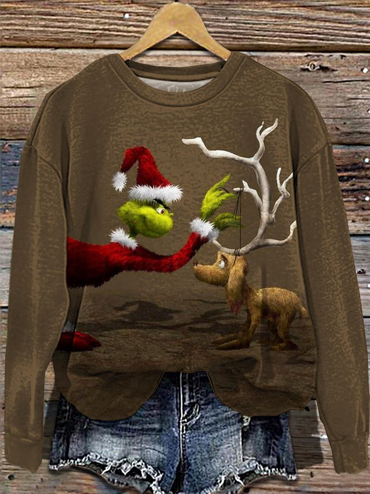 Women's Christmas Reindeer Print Crew Neck T-shirt