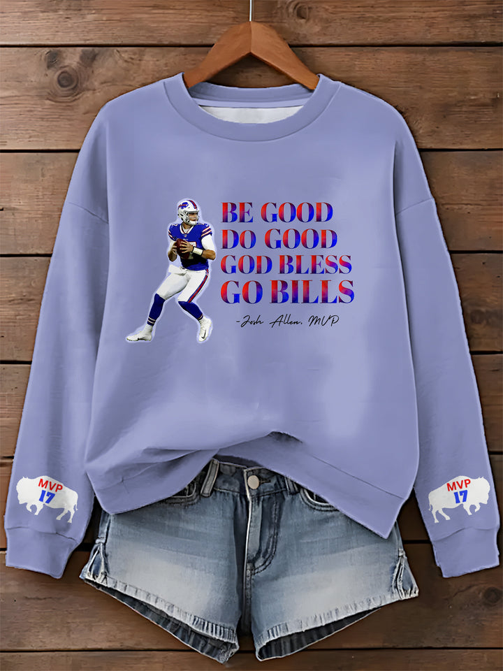 Sei gut, tu Gutes, Gott segne Go Bills Josh Allen MVP Bedrucktes, langärmeliges Freizeitoberteil 