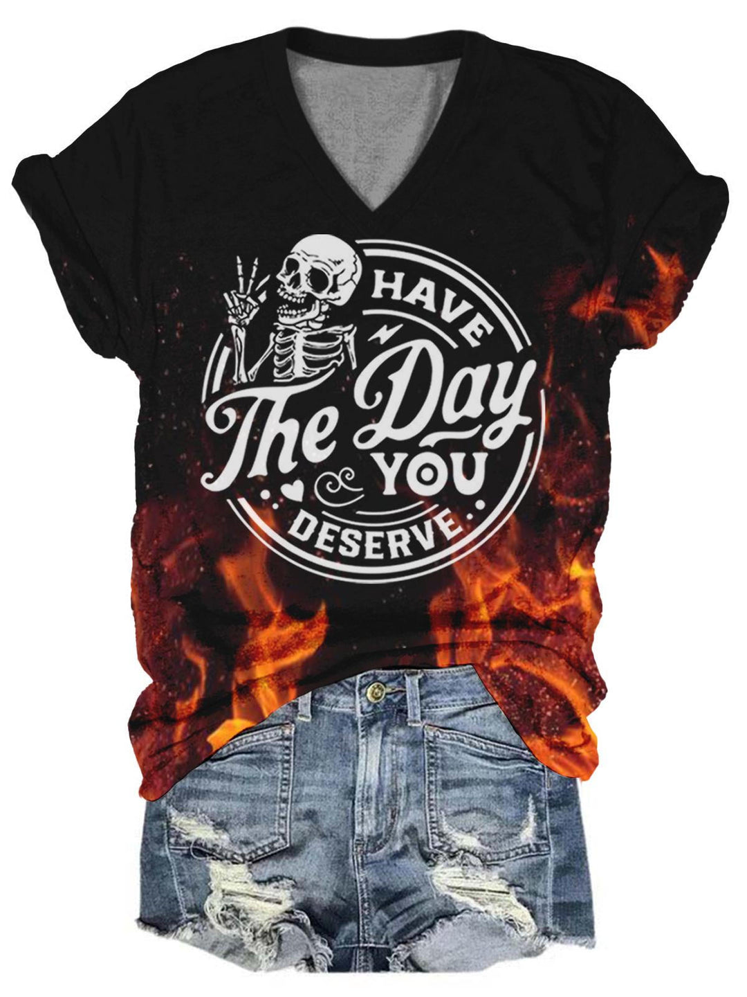 Skull Have The Day You Deserve Tie Dye V Neck T-Shirt