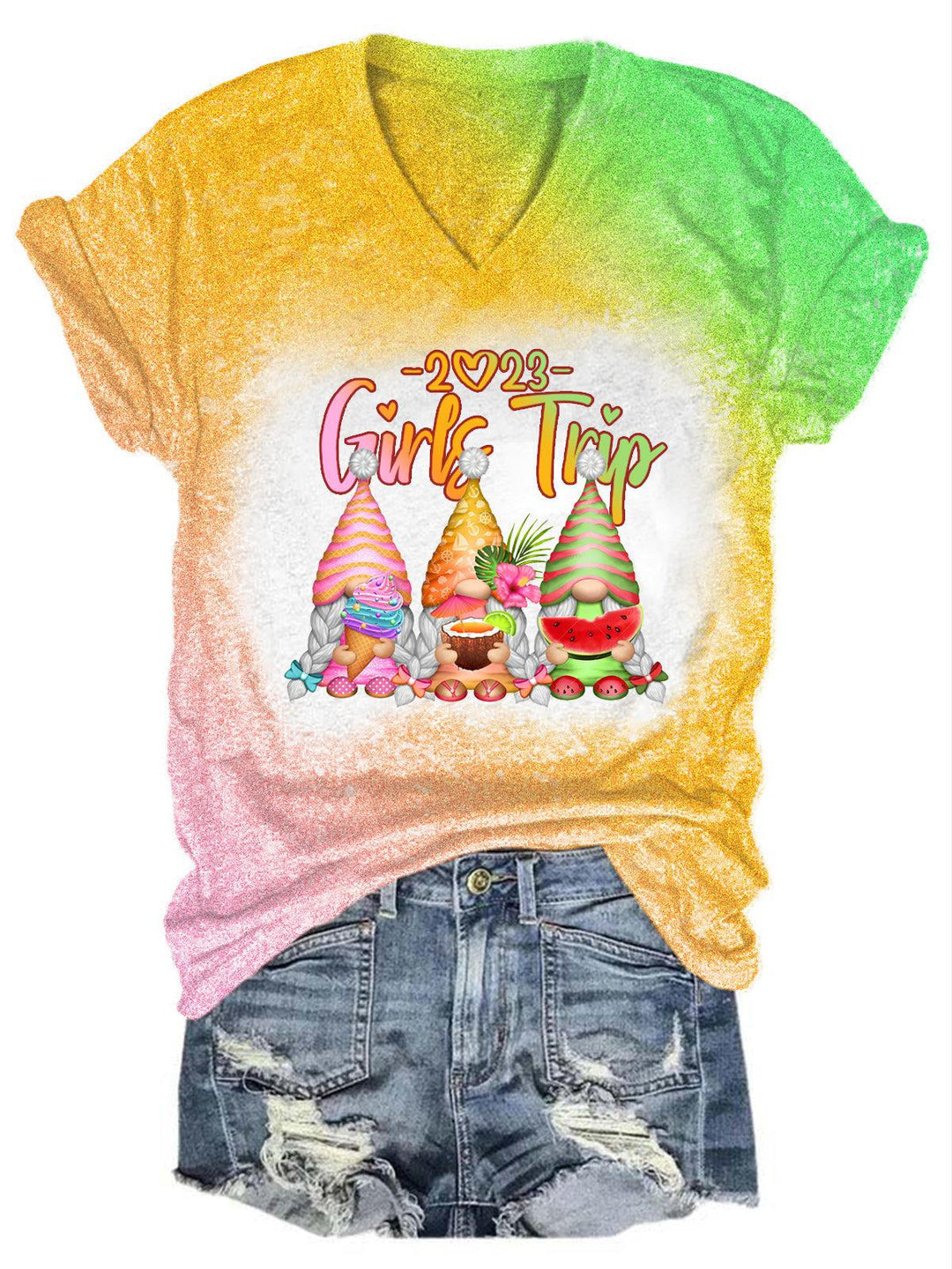 Girls Trip 2023 Gnome Print Tie Dye T-Shirt