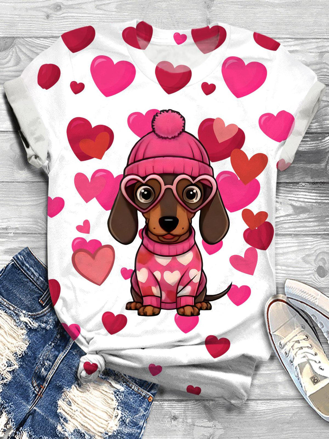 My Dachshund is My Valentine Crew Neck T-shirt