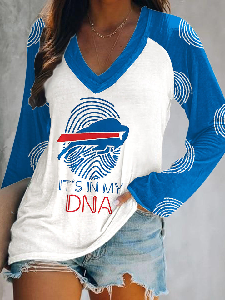 Buffalo Bills Football Print V-Neck Long Sleeve Top