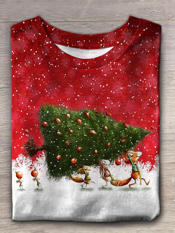 Women's Funny Christmas Tree Crew Neck T-shirt