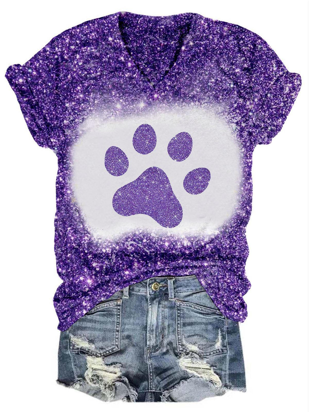 Glitter Dog Paw Print Casual T-Shirt