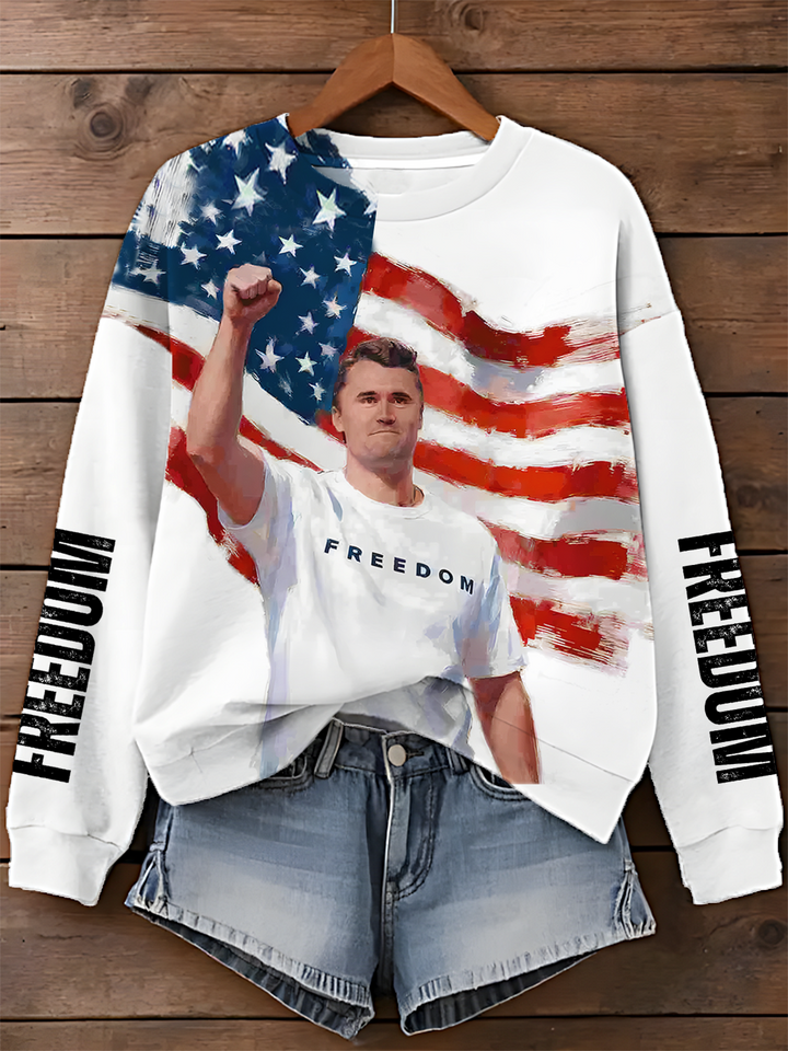 Charlie Kirk Patriotic Printed Long Sleeve Casual Top
