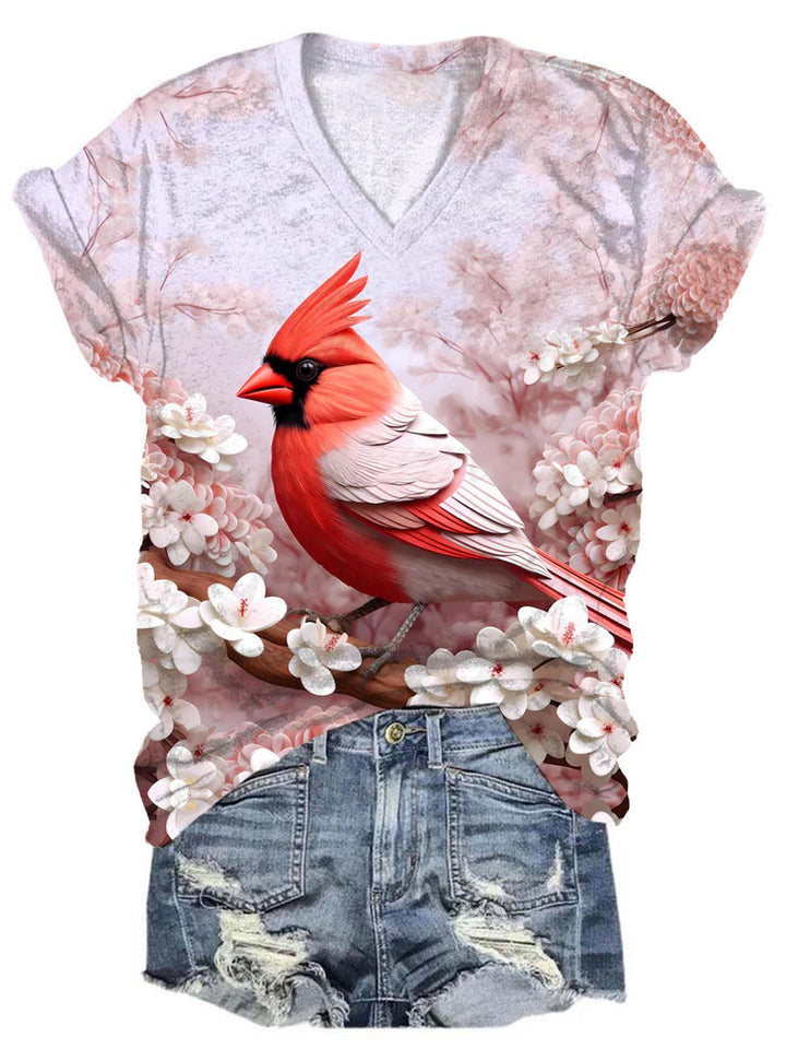 Women's Floral Cardinal Bird Print Top