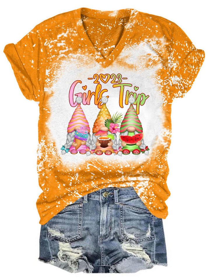 Girls Trip 2023 Gnome Print Tie Dye T-Shirt