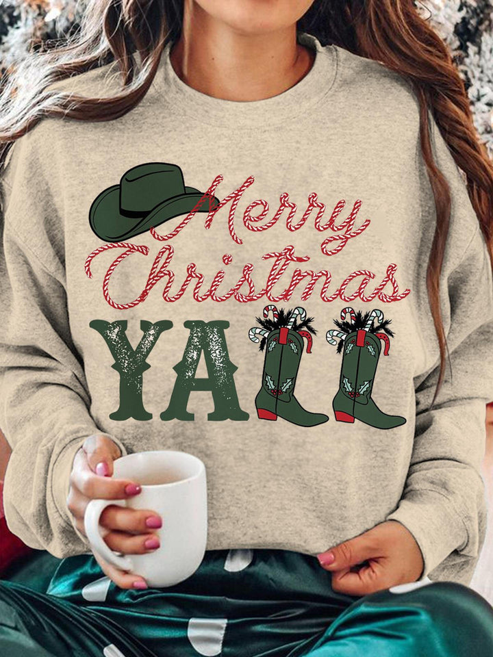 Women's Western Cowboy Christmas Round Neck Long Sleeve Top