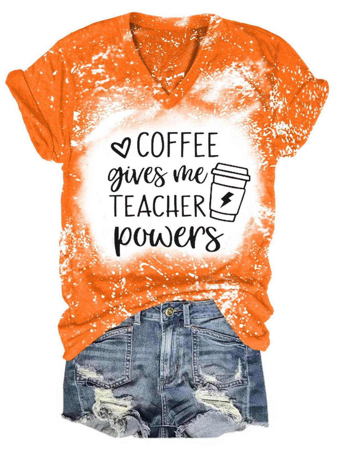 Coffee Give Me Teacher Powers Print Tie-Dye Short-Sleeve Top