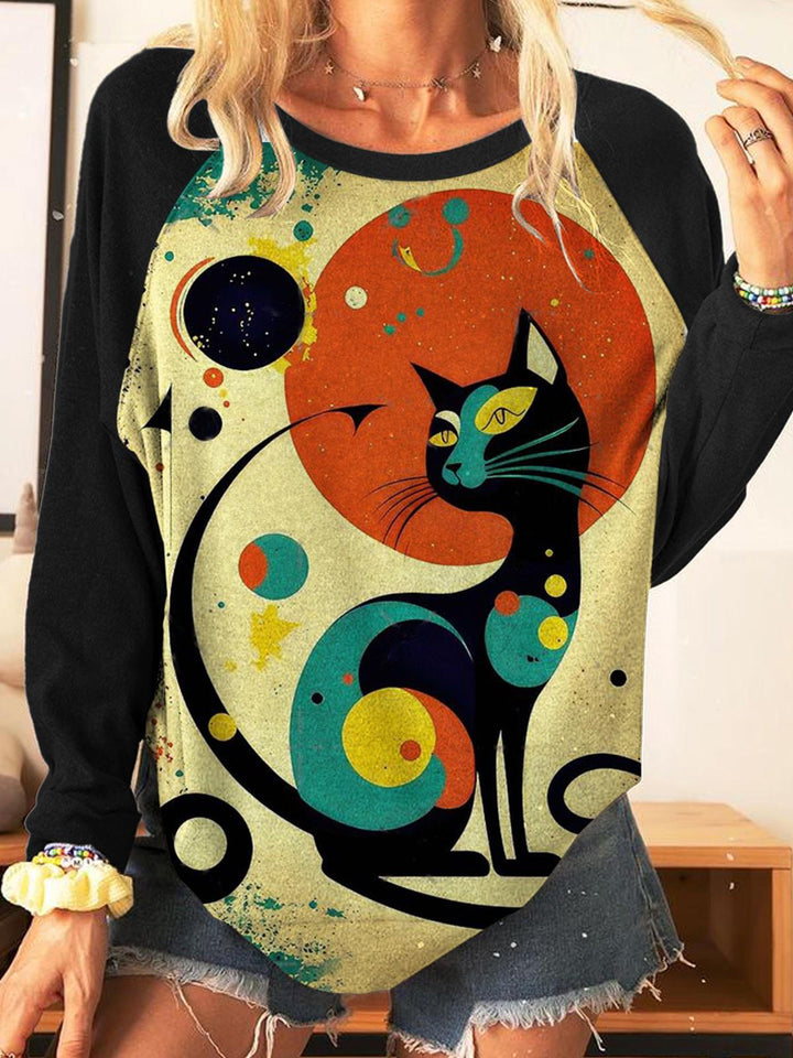 Geometric Cat Print Casual Top