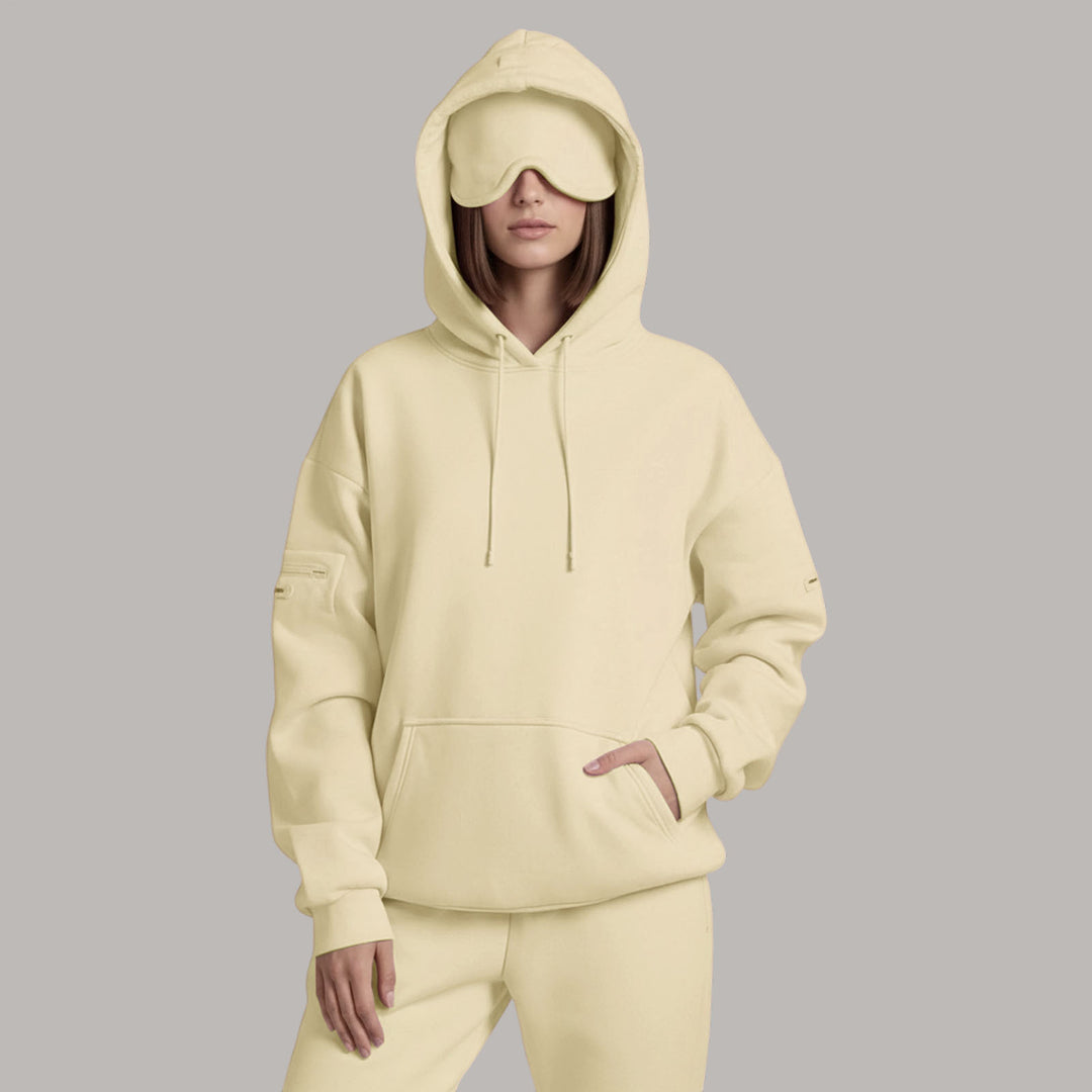 Airplane Mode Travel Hoodie Solid Color Women Comfort Travel Hoodie with Eyeshade Loose Pullover Fall Outfits steadfast