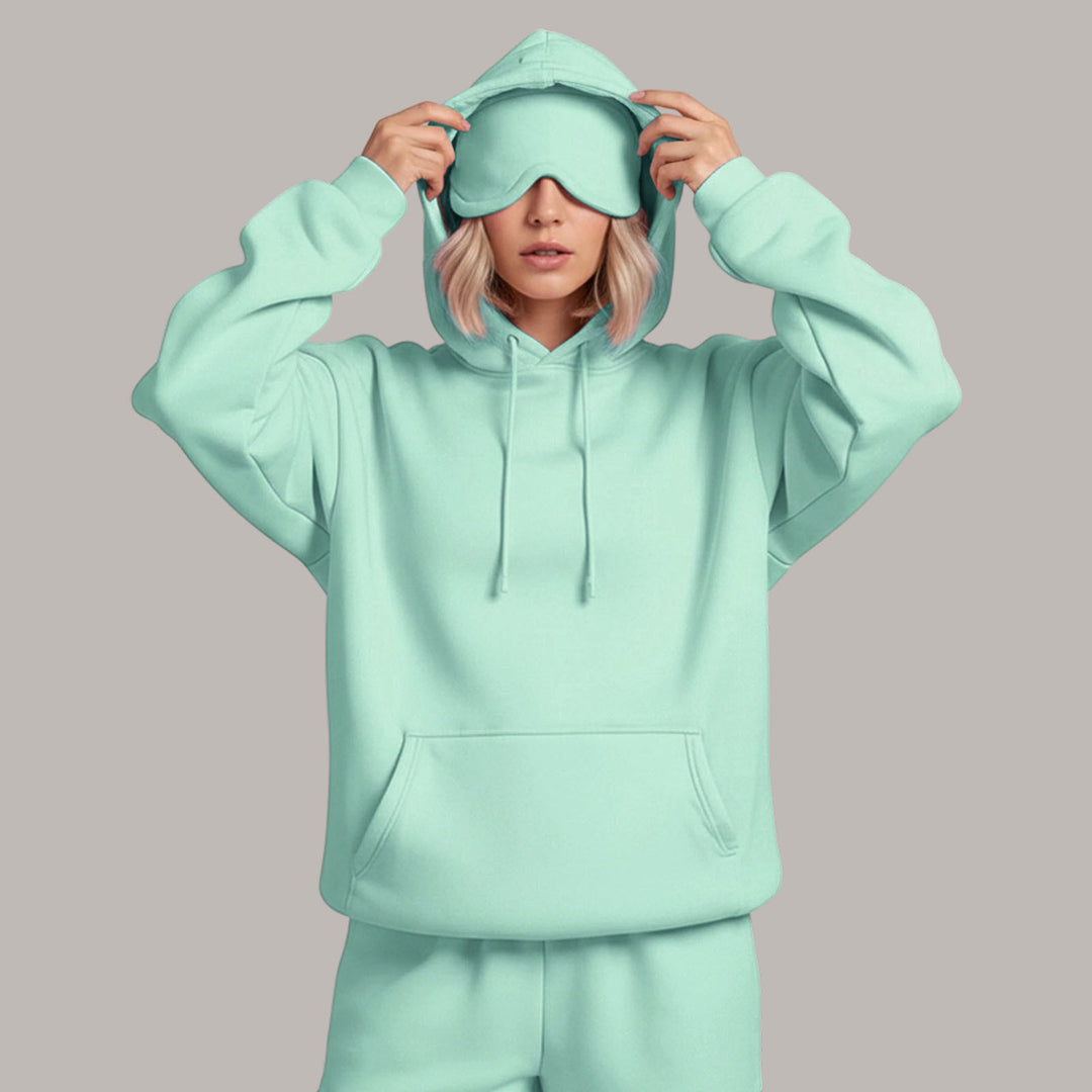 Airplane Mode Travel Hoodie Solid Color Women Comfort Travel Hoodie with Eyeshade Loose Pullover Fall Outfits steadfast