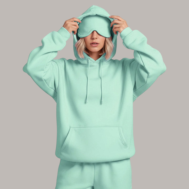 Airplane Mode Travel Hoodie Solid Color Women Comfort Travel Hoodie with Eyeshade Loose Pullover Fall Outfits steadfast