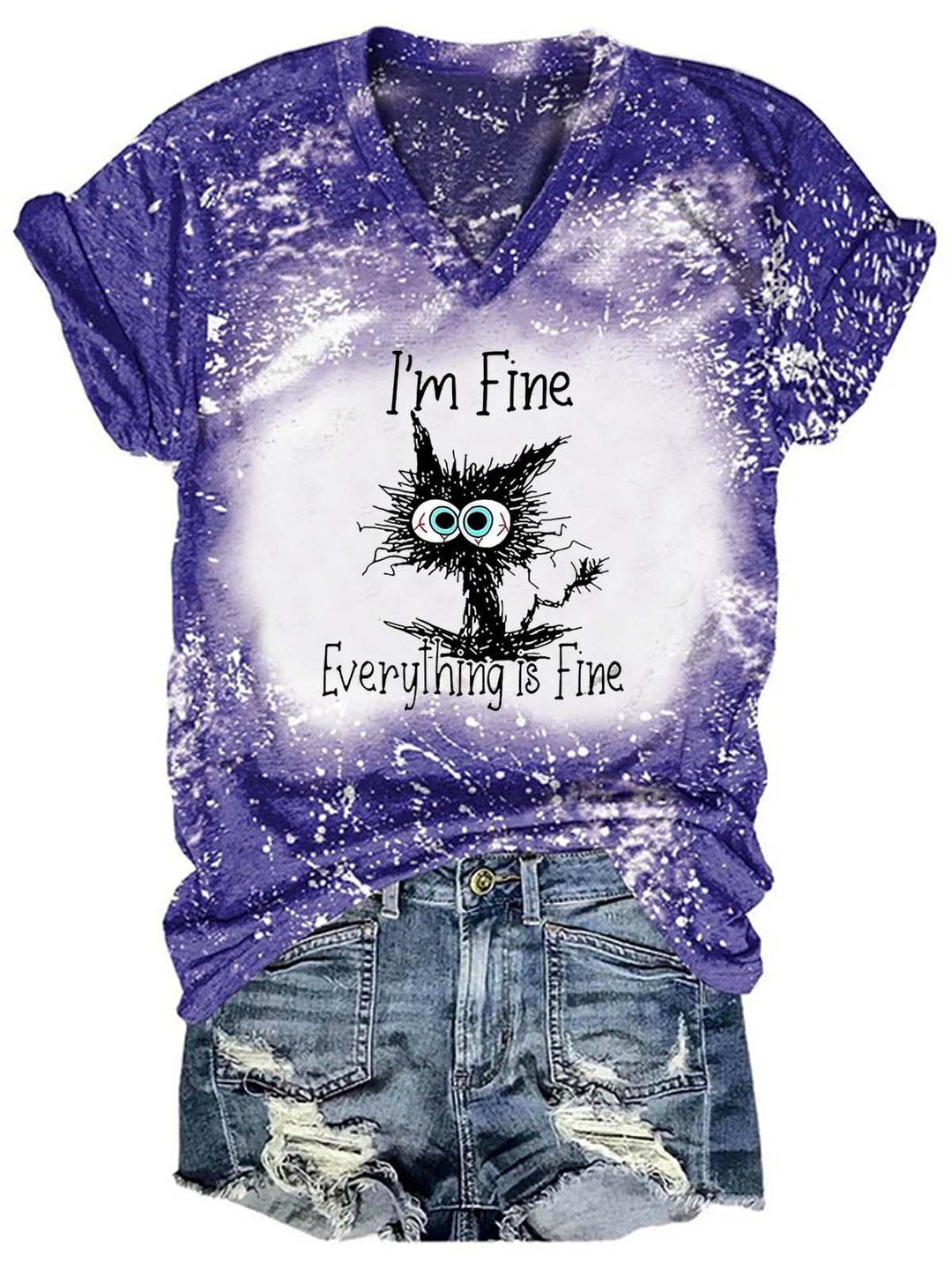 I Am Fine Everything Is Fine Cat Print Tie Shirts&Tops