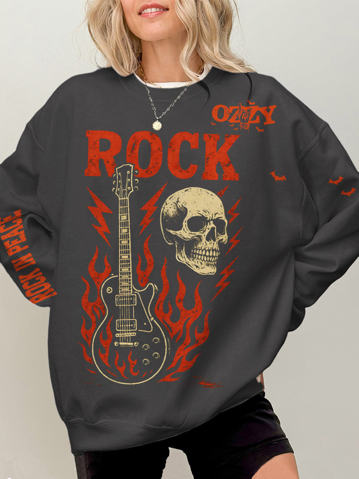 Ozzy Osbourne Retro Printed Long Sleeve Casual Top