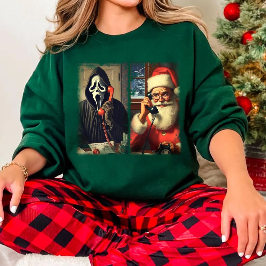 Women's Santa Is The New Ghost Face Print Crew Neck Casual Sweatshirt