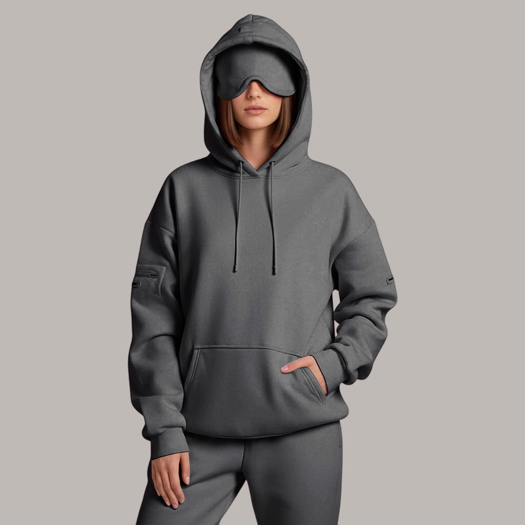 Airplane Mode Travel Hoodie Men Women Comfort Hoodies with Eyeshade Pullover Tops Clothes with Hidden Pockets active