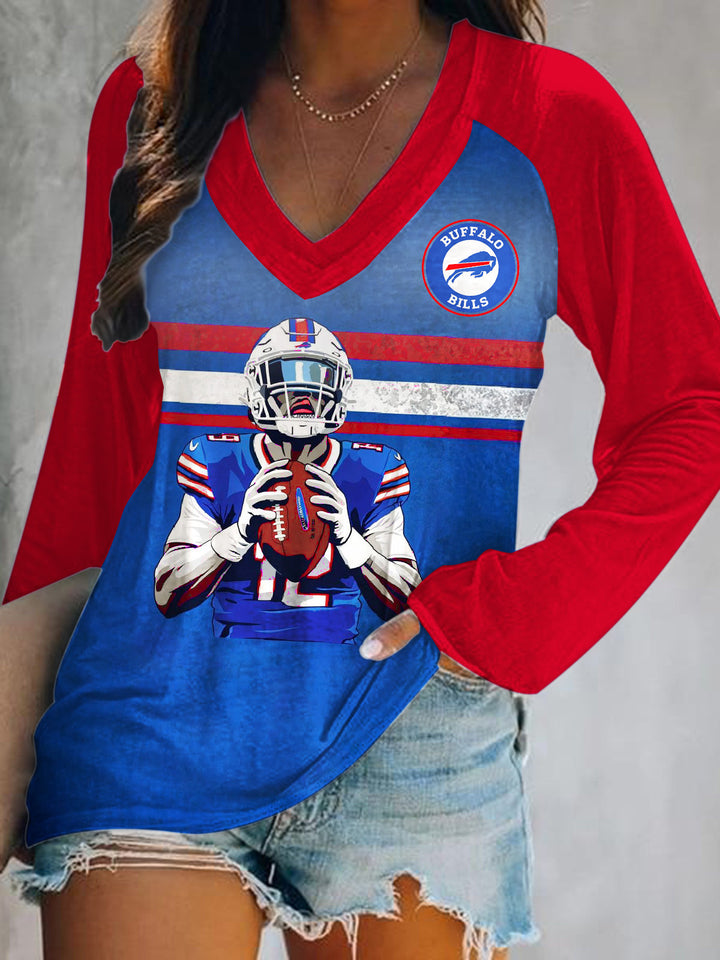 Josh Allen Print V-Neck Long Sleeve Top