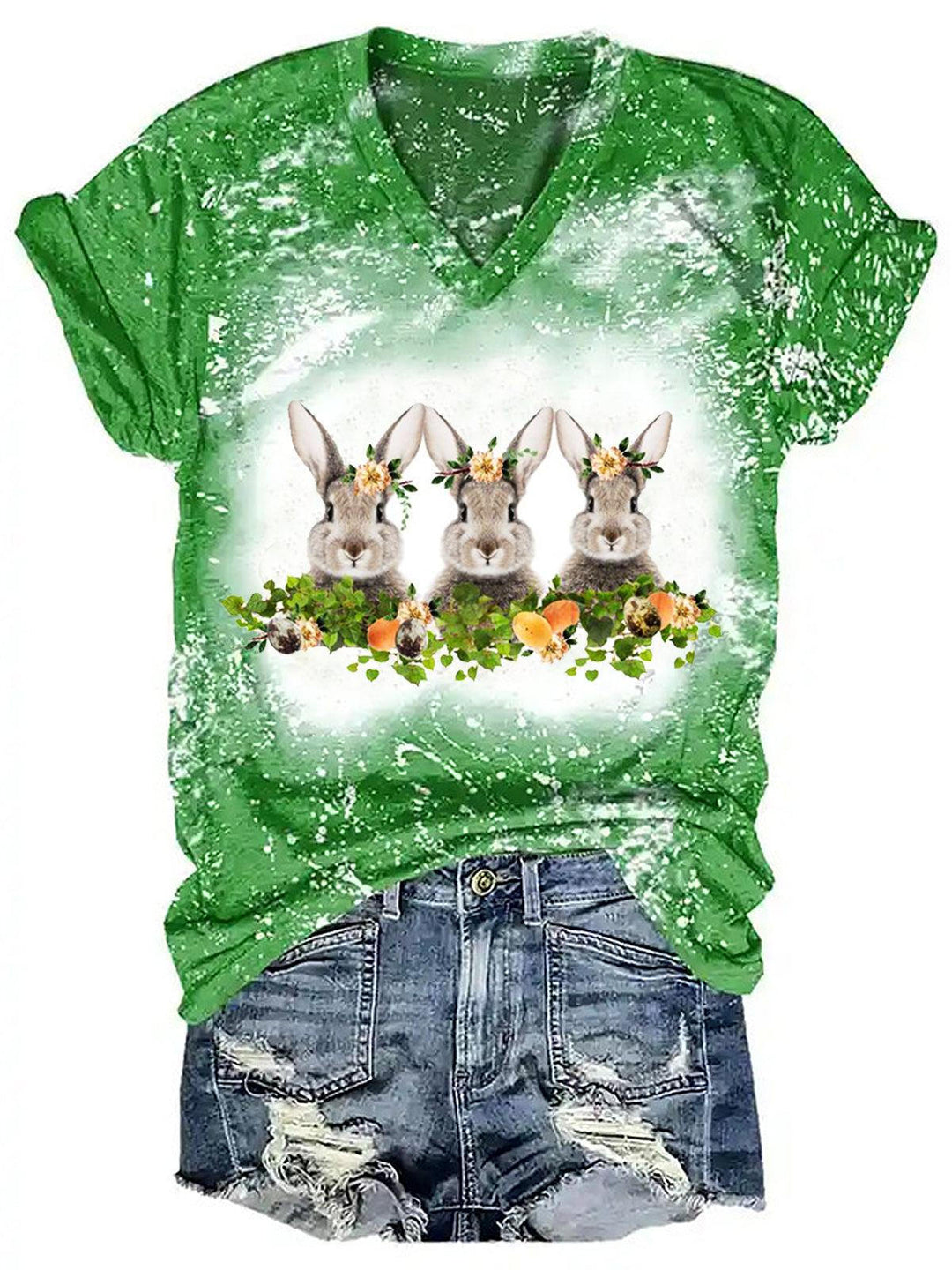 Easter Bunny Print Tie-Dye Short-Sleeve Top