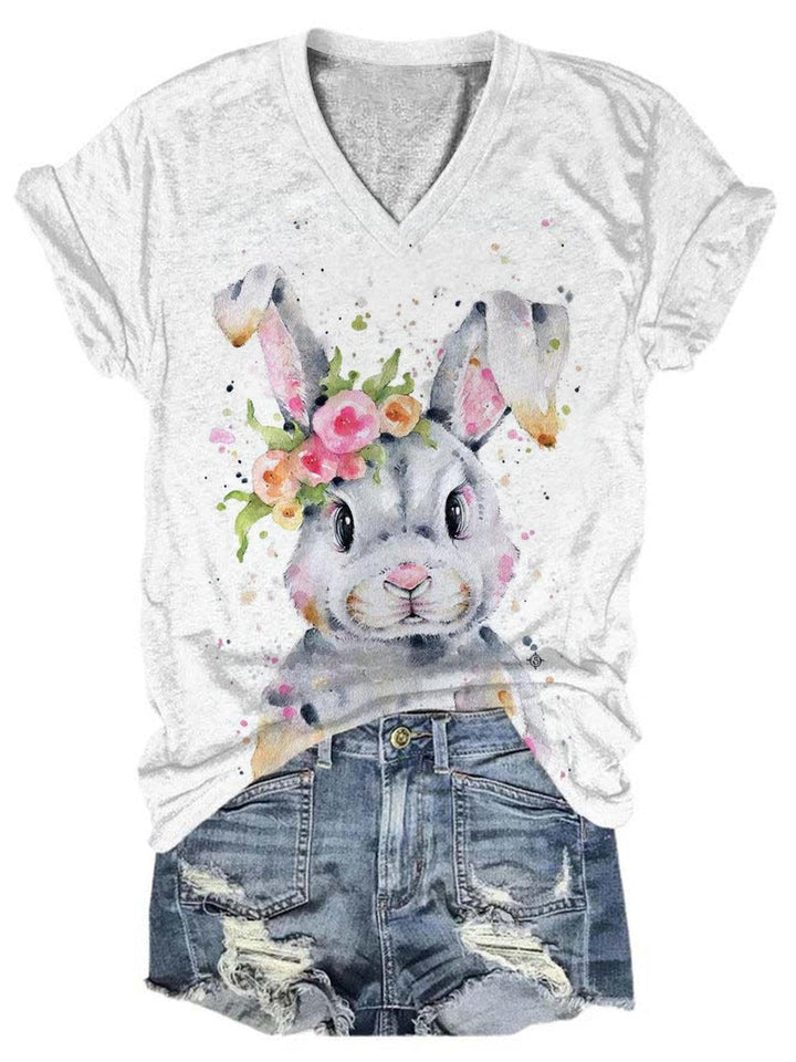 Women's Easter Bunny Print Solid T-Shirt