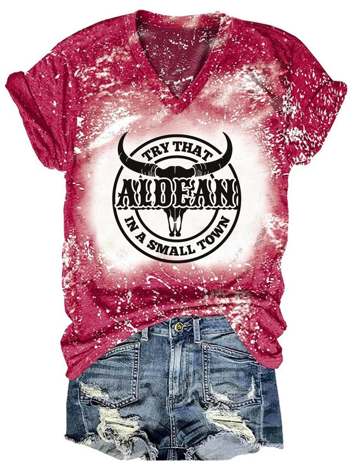 Women's Tie Dye Print Casual V Neck Top