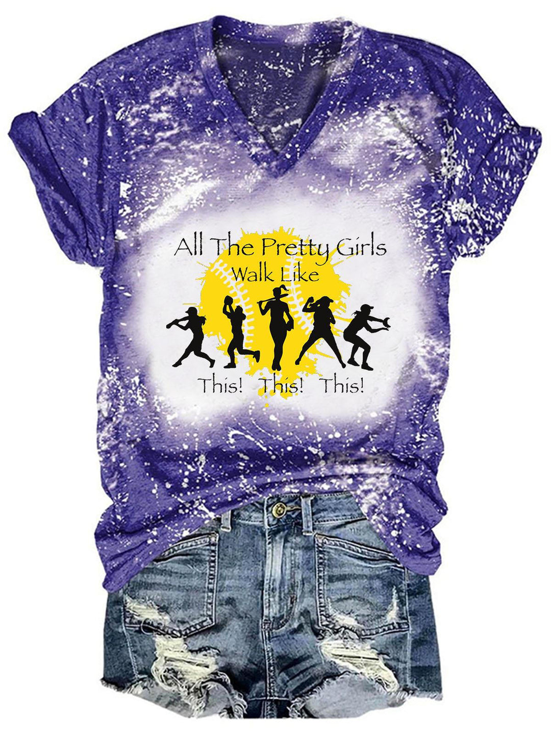 Women's Softball Print Tie Dye T-Shirt