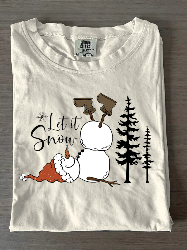 Let It Snow Snowman Christmas Tree Print T-shirts