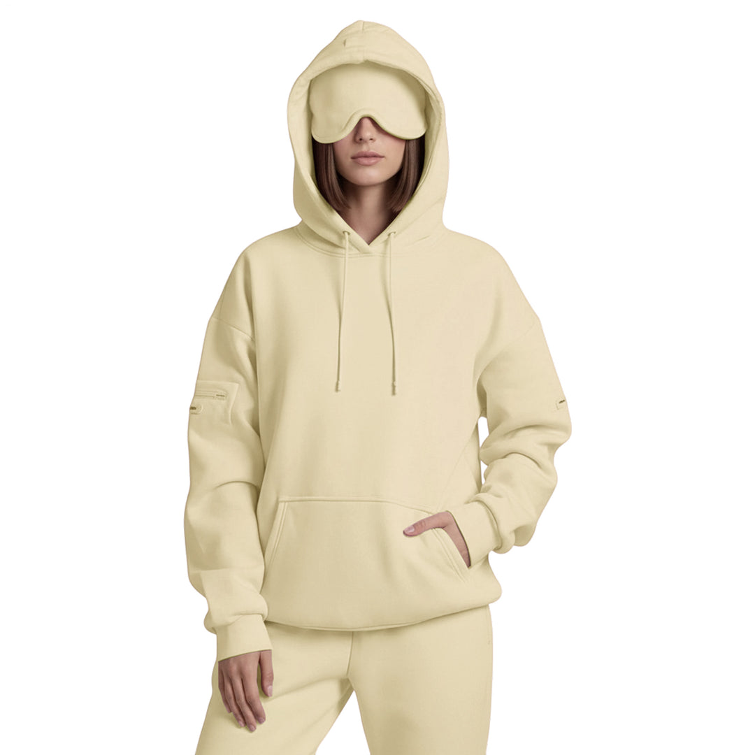 Airplane Mode Travel Hoodie Solid Color Women Comfort Travel Hoodie with Eyeshade Loose Pullover Fall Outfits steadfast