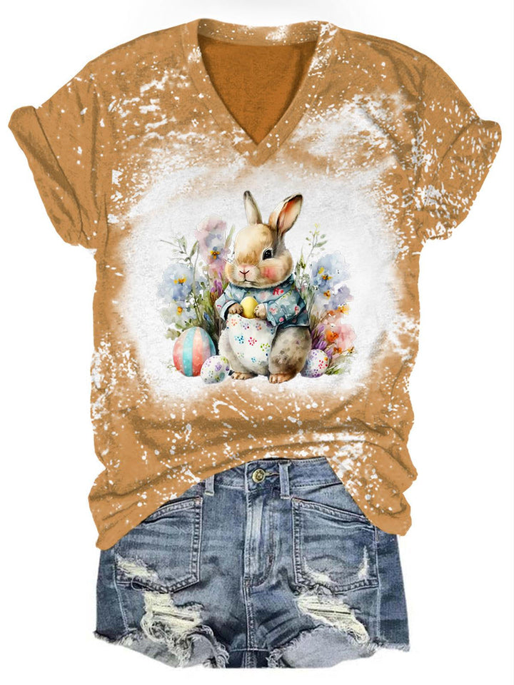 Women's Bunny Easter Egg Print Tie Dye Top