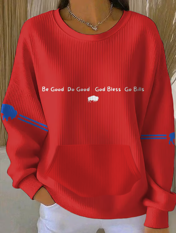 Women's Buffalo Football Printed Crew Neck Pocket Sweatshirt