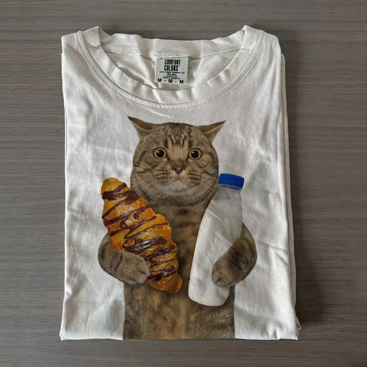 Cat Breakfast Crew Neck T-shirts