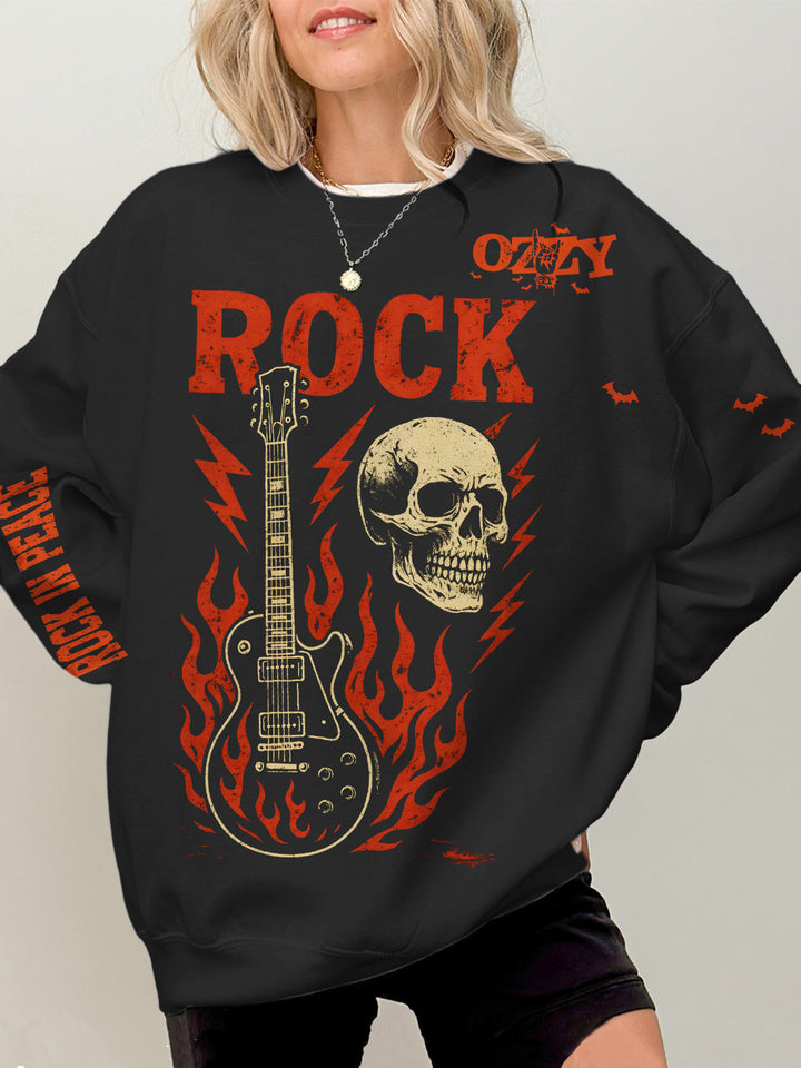 Ozzy Osbourne Retro Printed Long Sleeve Casual Top