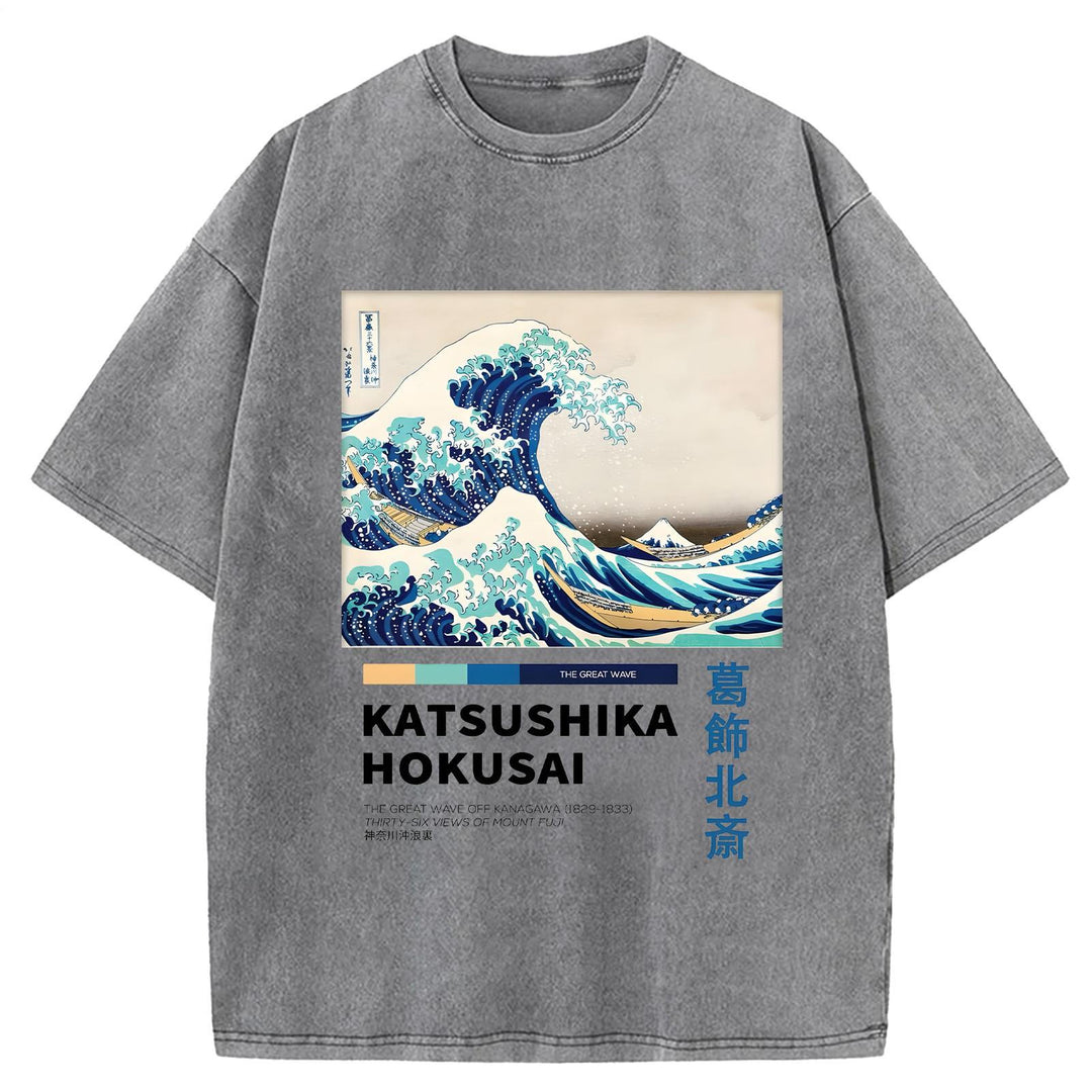 Katsushika Hokusai Wave Art Paint Retro T-shirt