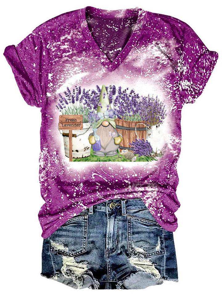 Women's Gnome Lavender Print Tie Dye Top