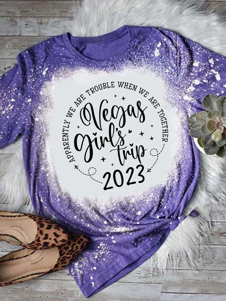 Women's Girl Trip 2023 Printed Crew Neck Tie Dye Top