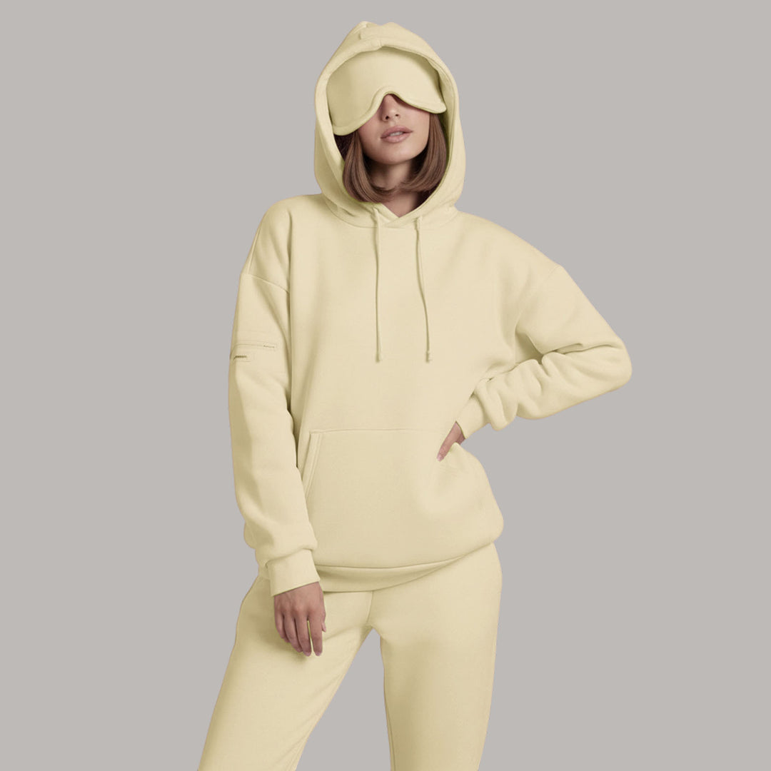 Airplane Mode Travel Hoodie Solid Color Women Comfort Travel Hoodie with Eyeshade Loose Pullover Fall Outfits steadfast